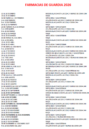 Imagen CALENDARIO GUARDIAS FARMACIA ANUALIDAD 2026