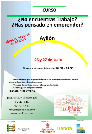 Imagen CODINSE impartirá un curso COACHING Y EMPRENDIMIENTO para jóvenes desempleados entre 18 y 35 años, en la localidad de Ayllón.